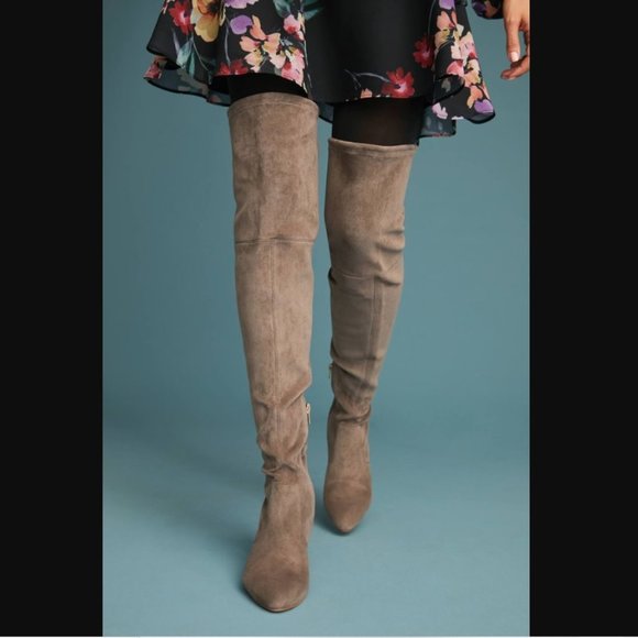 ANTHROPOLOGIE 6 Grey Stretch Suede OTK Over the knee BOOTS - Picture 4 of 10